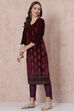 Purple Velvet Straight Kurta image number 3